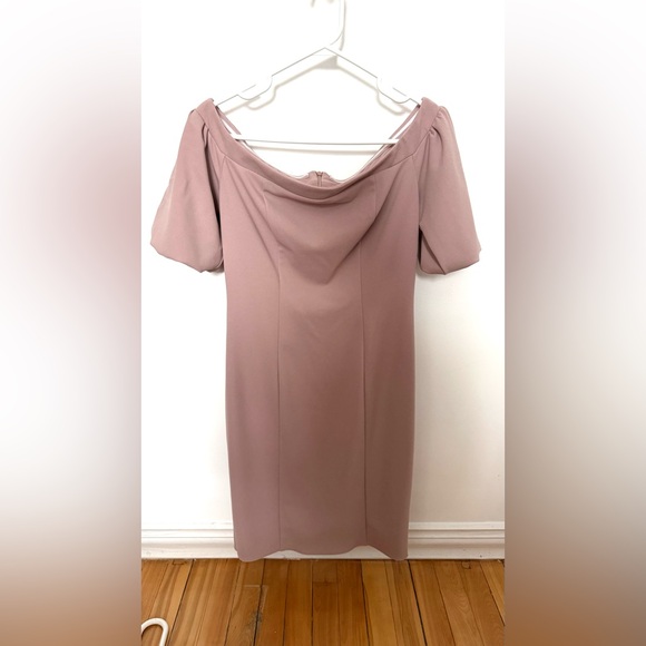 Rinascimento Off-Shoulder Dress in Blush Wedding Guest or Elegant Event Dress - Picture 3 of 11